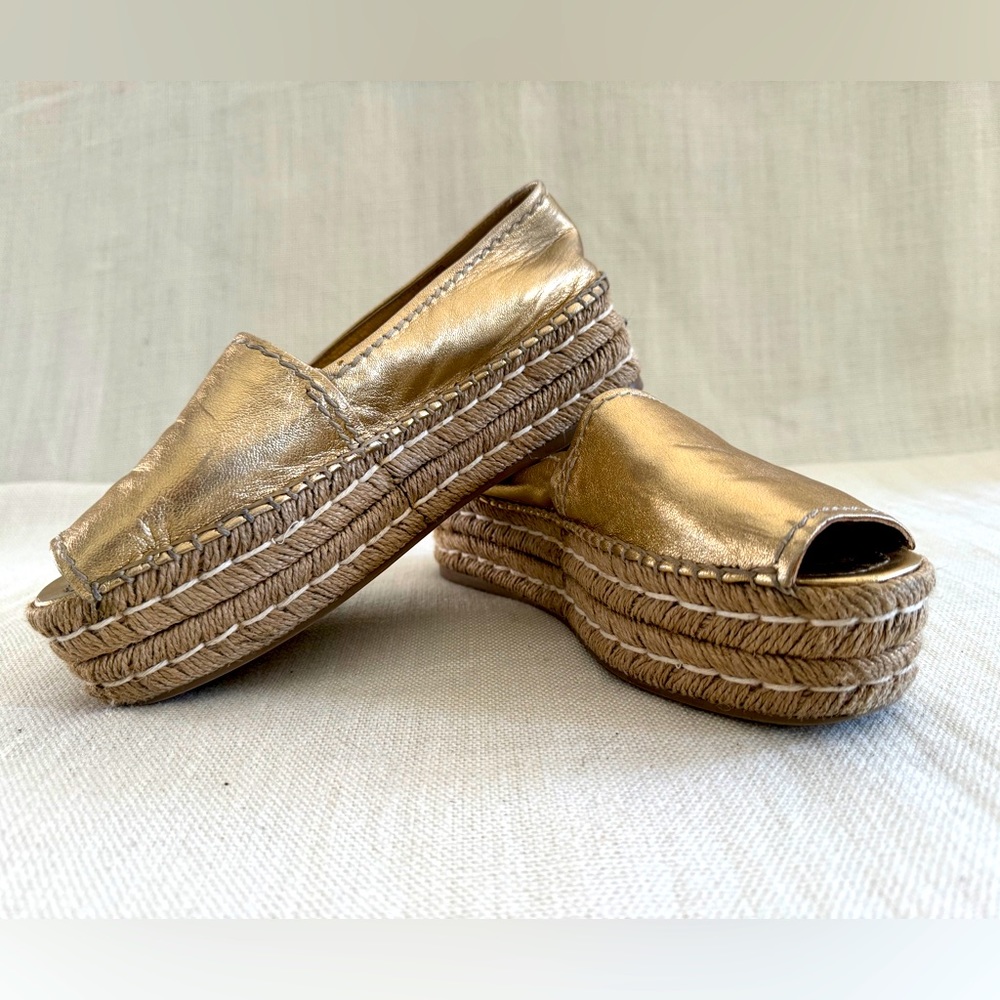 Prada Platform Espadrilles in Gold Leather Size 37